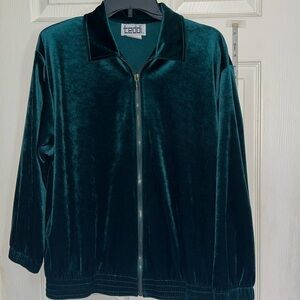 VTG-90s-Teddi-S-emerald green, velvet, full zip, collared, bomber jacket.